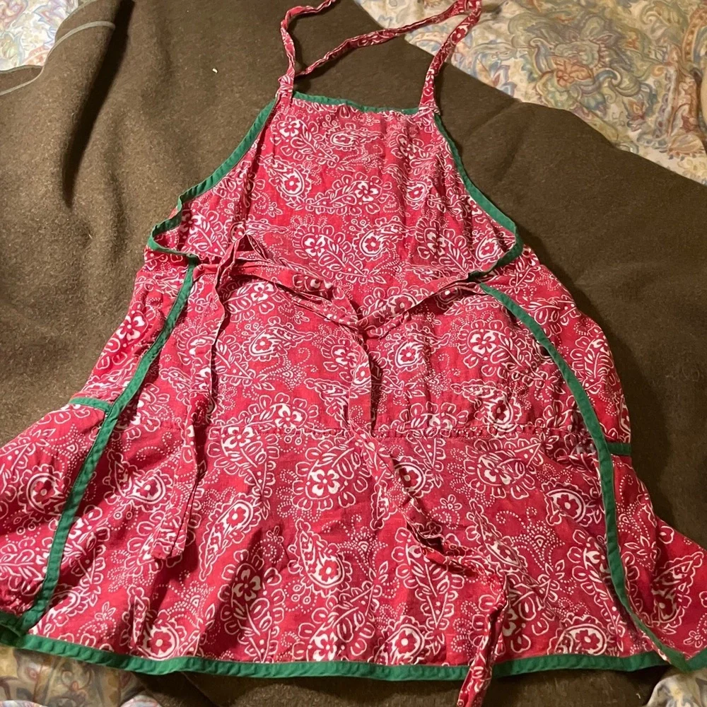 Bandana fabric vintage handmade apron with green trim